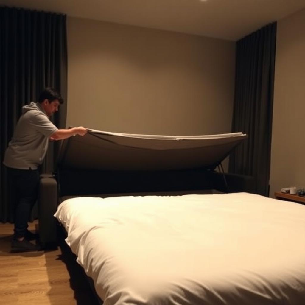 Converting a bi-fold futon into a bed.