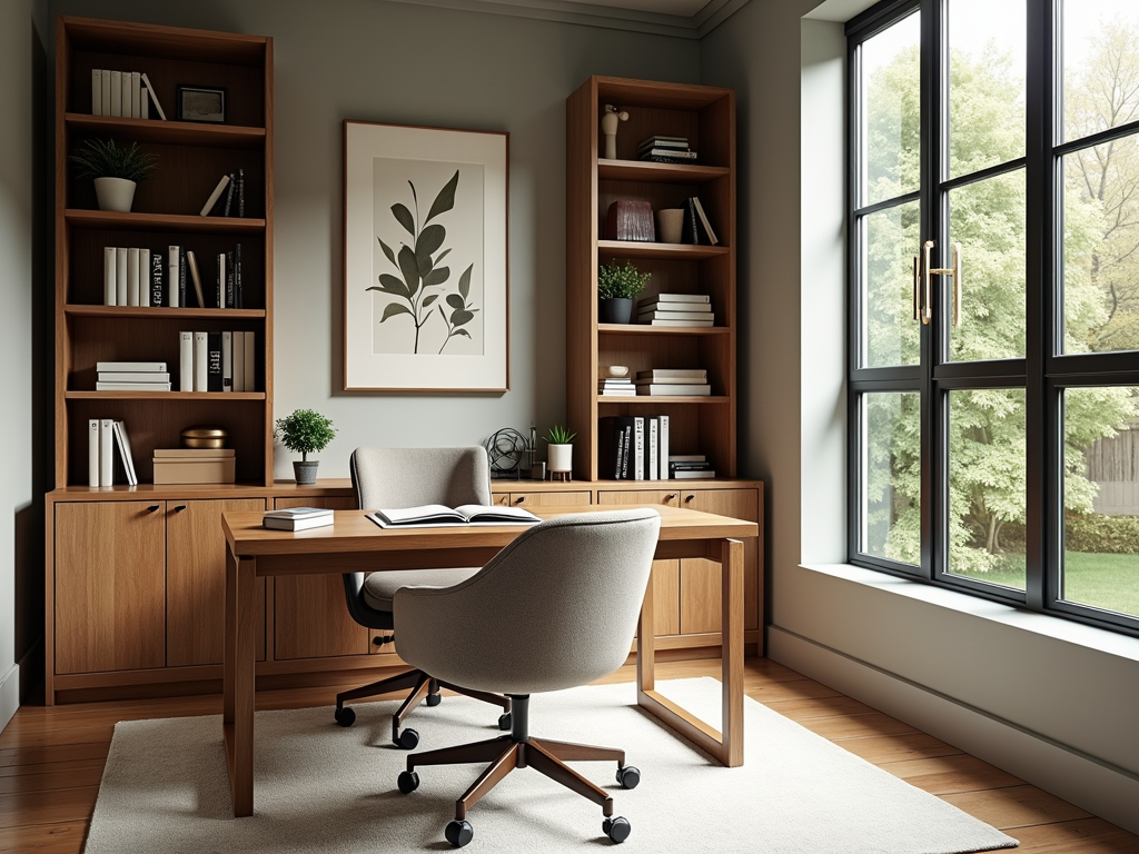 A home office with essential furniture, creating a productive workspace.