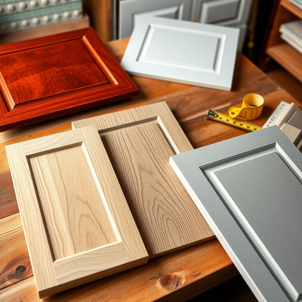 Samples of different materials for cabinet furniture selection