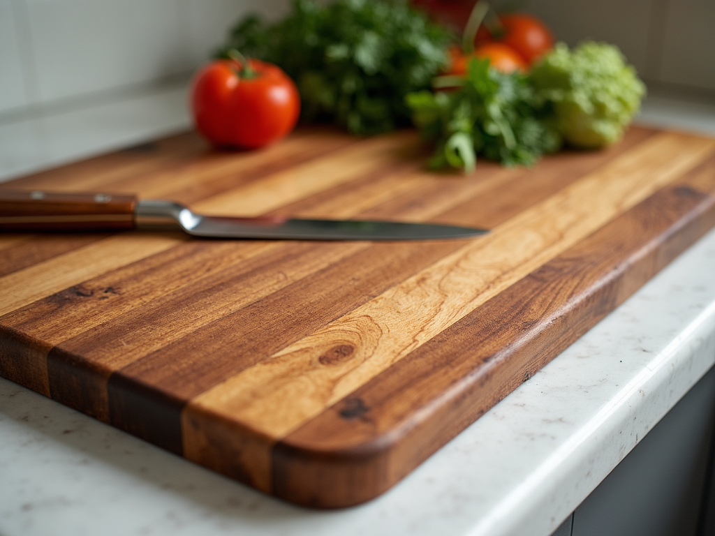 Wooden cutting board with vegetables