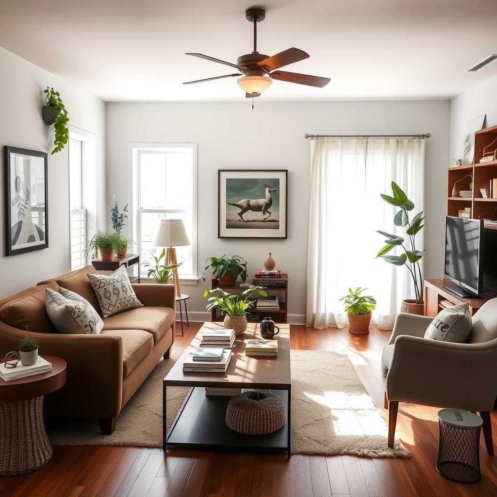 A cozy living room with budget-friendly furniture.