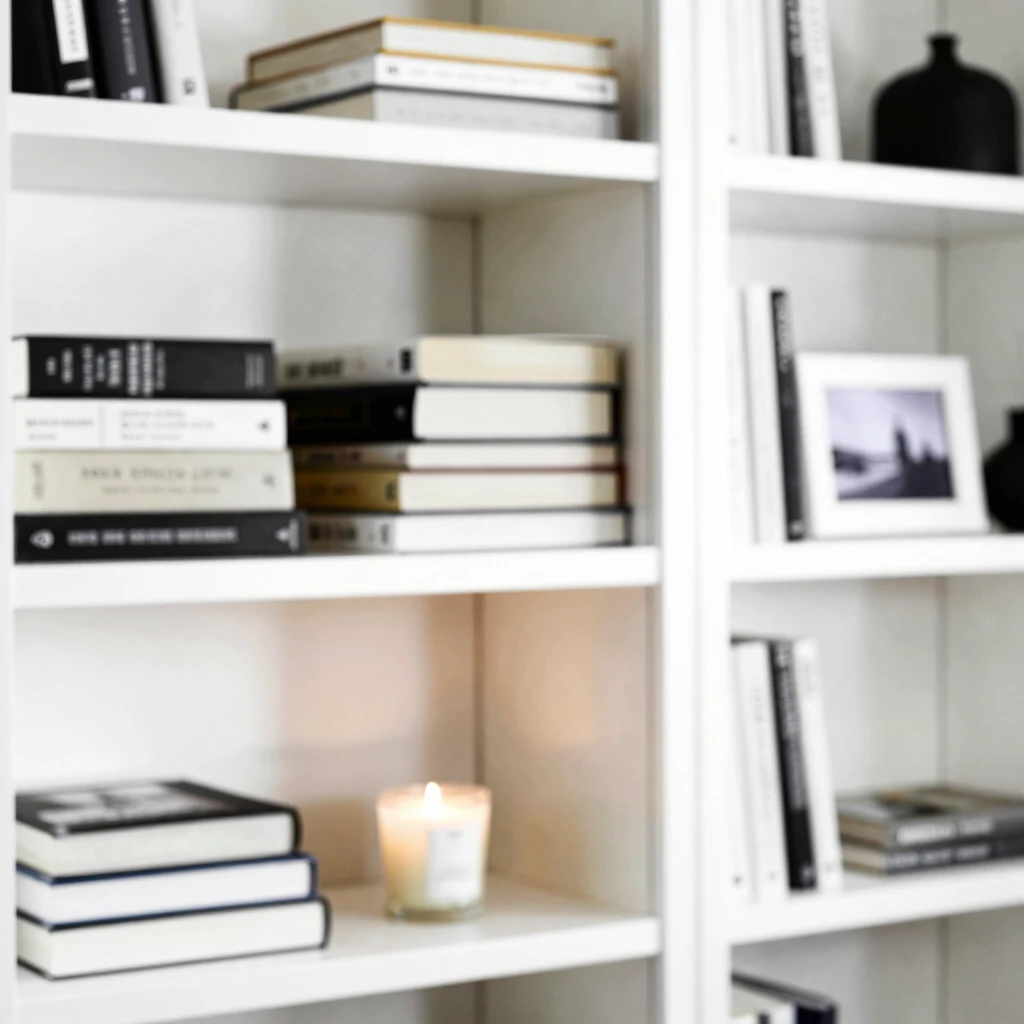 Decluttered and tidy modern bookshelf