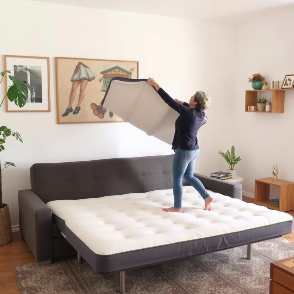 Rotating a futon mattress for even wear.