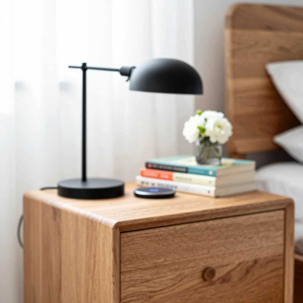 Minimalist nightstand setup with purposeful decor