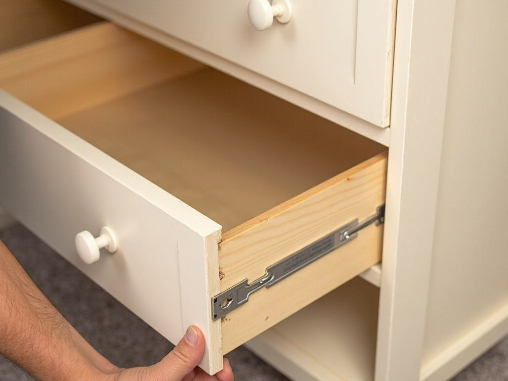 Installing dresser drawer slides.
