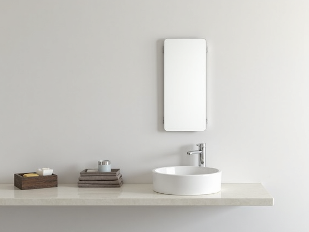 Minimalist bathroom with floating vanity and simple decor.