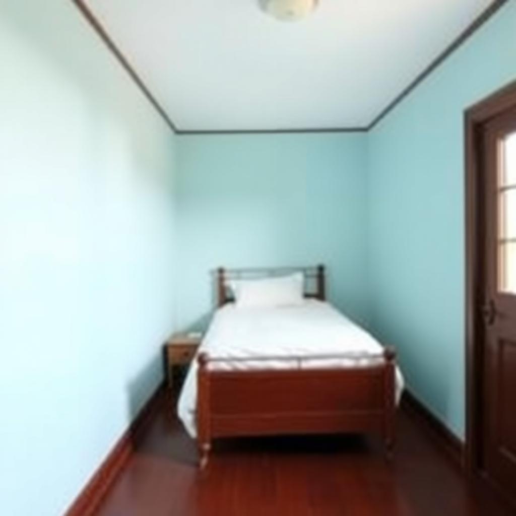 Small bedroom with light blue walls