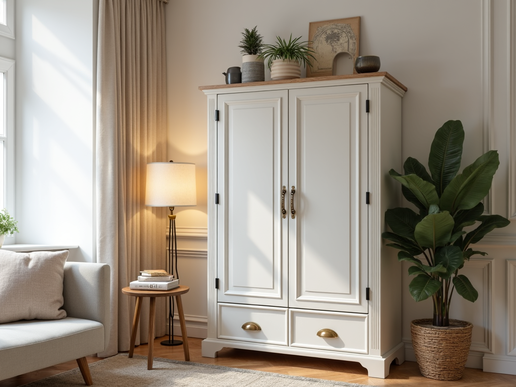 Stylish armoire enhancing apartment decor.