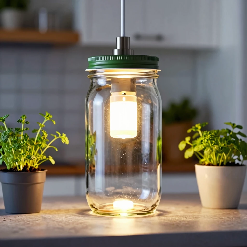 Mason jar pendant light in kitchen