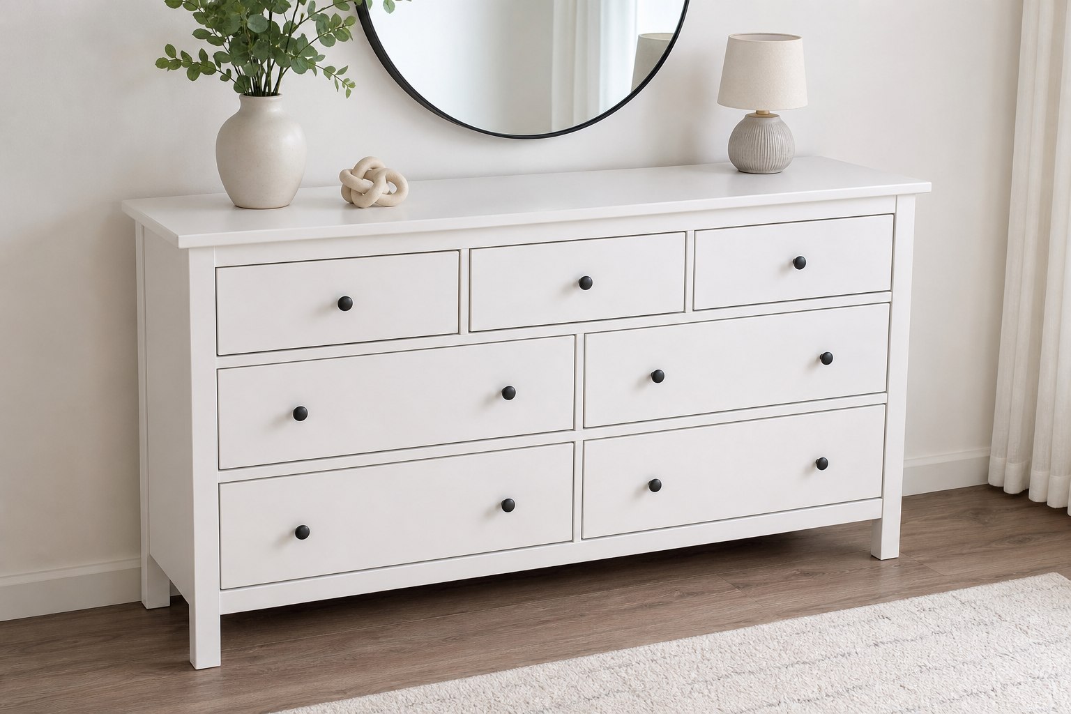 Freshly cleaned white dresser ready for daily use