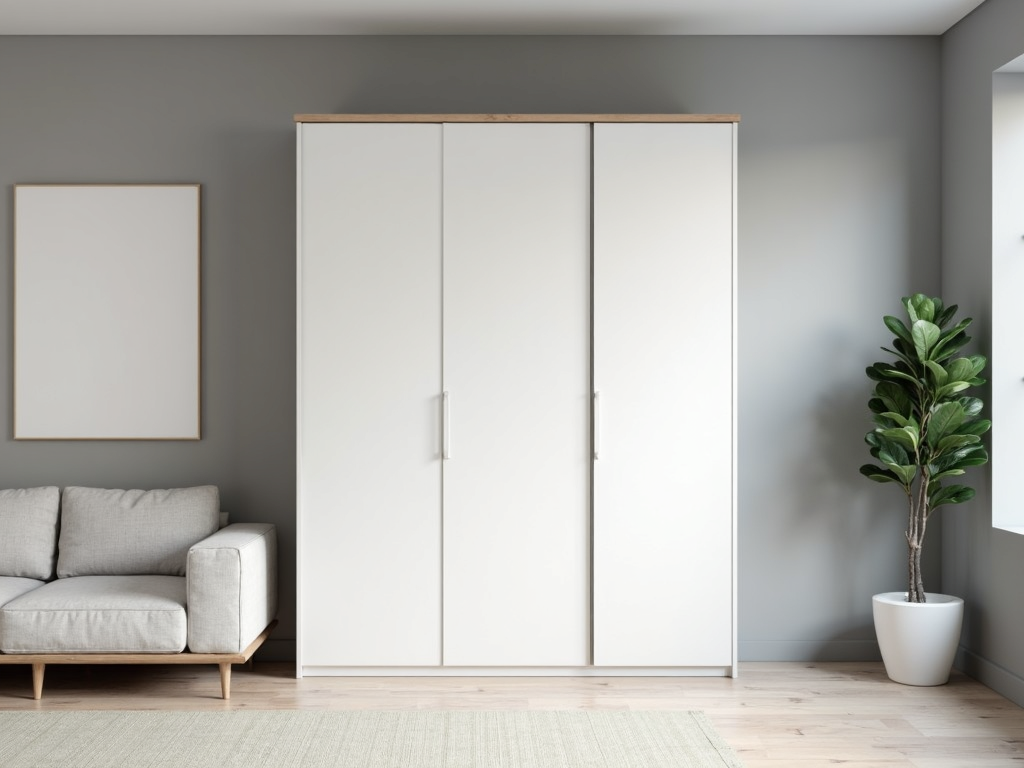 Minimalist armoire in a modern living room