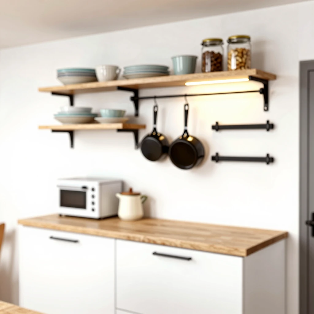 Organized small apartment kitchen with vertical and wall storage