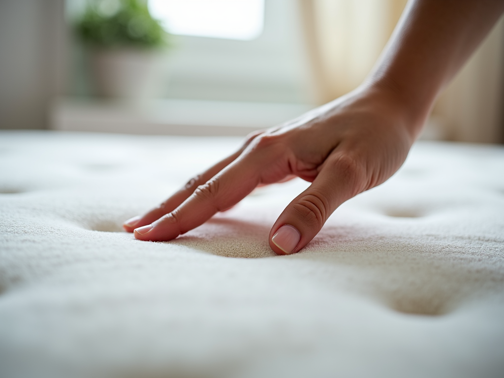 Hand testing memory foam mattress texture