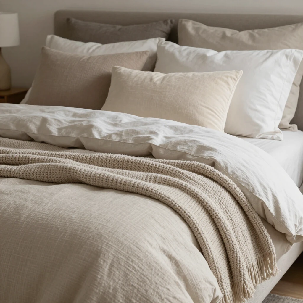 Layered bedding with plush pillows, throws, and warm textures for ultimate coziness