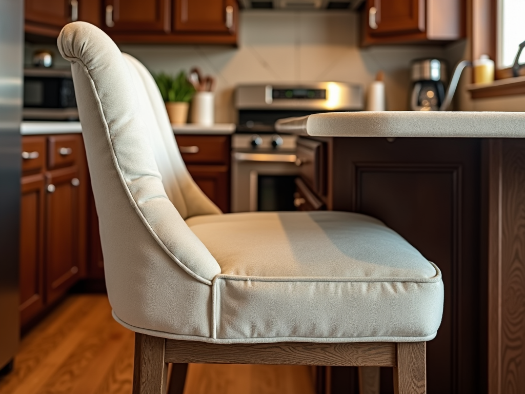 Comfortable bar stool with backrest and cushioning.