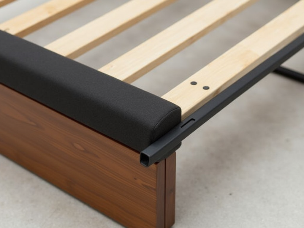 Detailed view of a stylish futon frame's design
