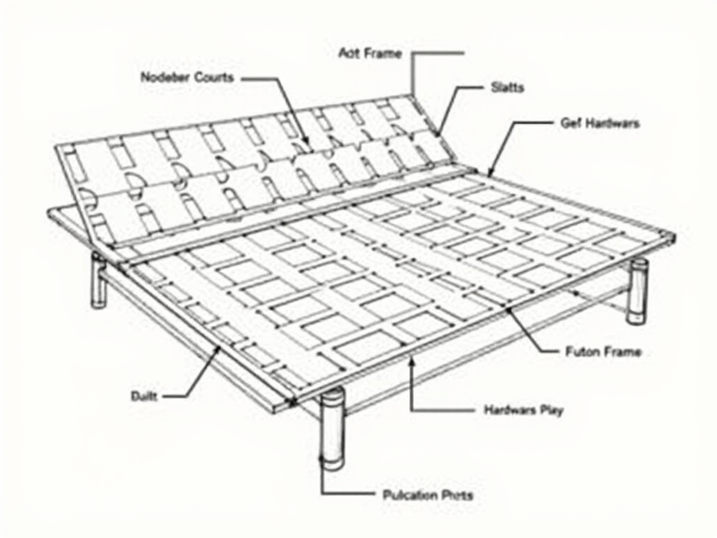 Diagram of a futon frame with labeled parts
