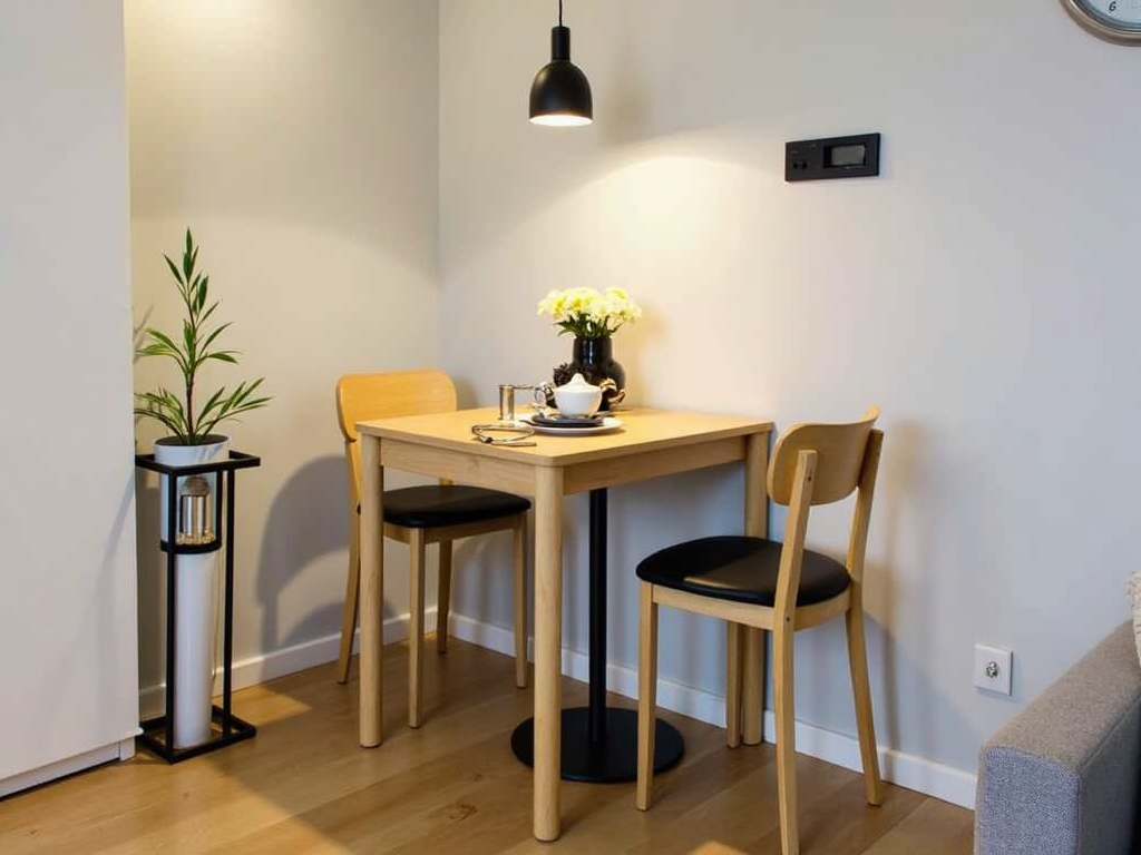 Small apartment dining area with space-saving furniture