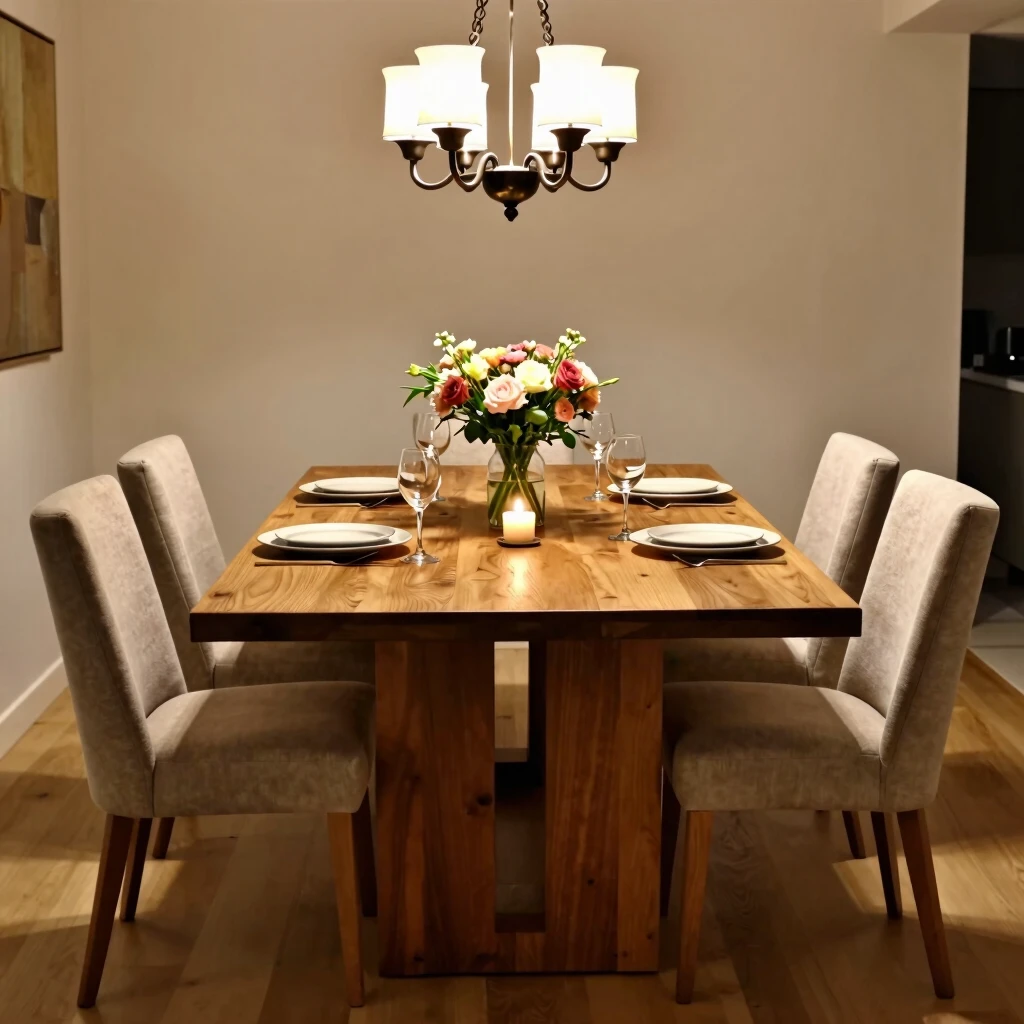 Cozy dining set ready for entertaining guests with simple, inviting setup