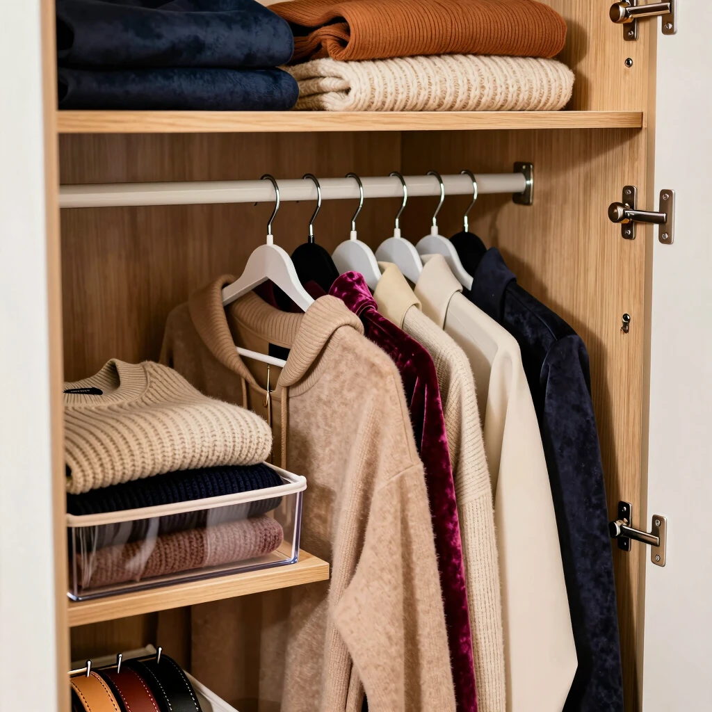 Organized hanging and shelving in an armoire